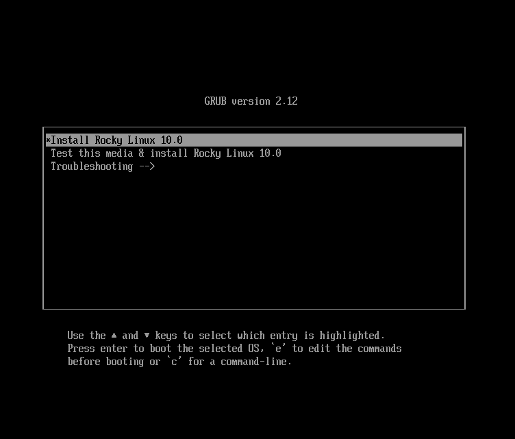 Rocky Linux installation splash screen
